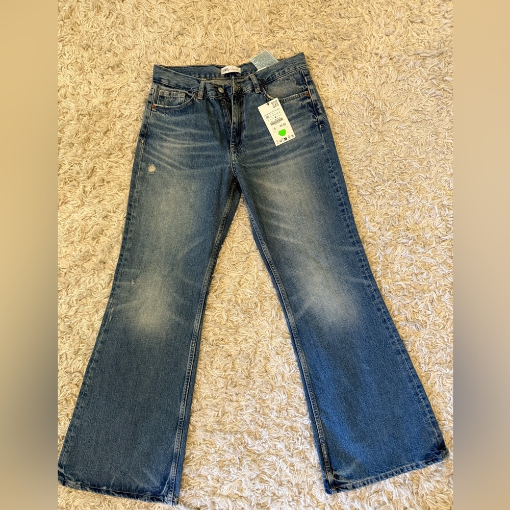 Zara Blue Flare Wide Leg Jeans